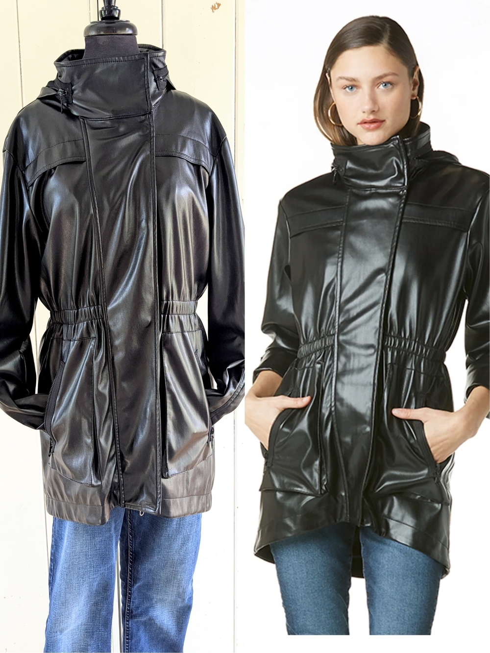 Tart Collections Black Faux Leather Drawstring-Waist Jacket